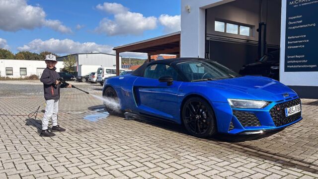 #carwash#PapasGrosserJunge#Audi#R8#Spyder#V10#arablue#🚙